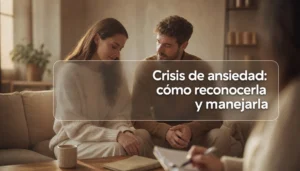 Persona tranquila en consultorio psicologico acogedor durante una crisis de ansiedad