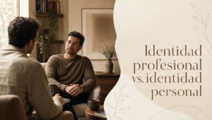Identidad profesional vs. identidad personal: titular editorial en serif sobre paleta cafe y beige